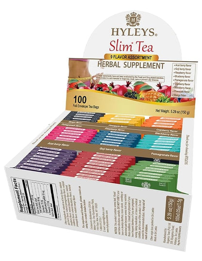 HYLEYS Slim Tea 9 Flavor Assortment 100 Ct - Weight Loss Herbal Supplement Cleanse and Detox - 100 Tea Bags (1 Pack) - Herbal Tea Variety Pack