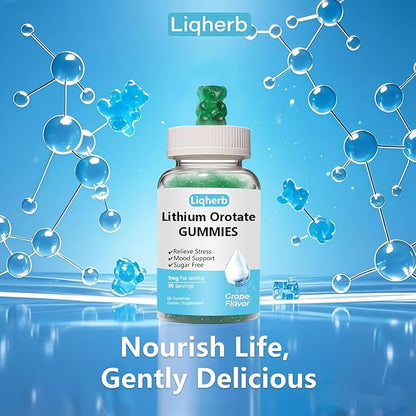 Lithium Orotate 5mg Gummies for Mood Support & Stress Management - Vegan Sugar-Free, Non-GMO, Gluten Free, Grape Flavor, 60