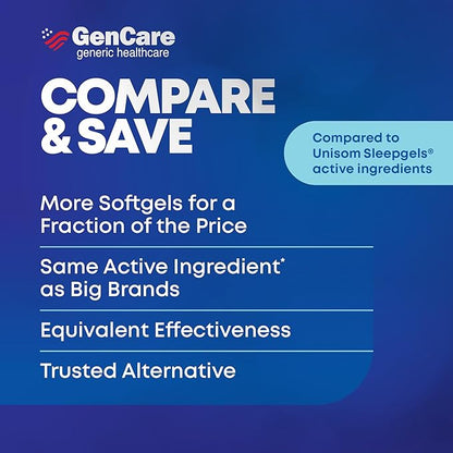 GenCare Maximum Strength Nighttime Sleep Aid Supplement for Adults Deep Sleep Pills with Diphenhydramine HCl 50mg to Fall Asleep Faster- Strong Non-Habit Forming PM Sleeping [96 Softgels] (Pack of 2)