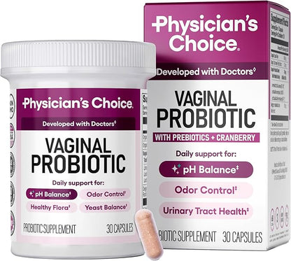 Physician's CHOICE Vaginal Probiotics for Women - pH Balance, Odor Control, Yeast Balance, Vaginal Flora & Feminine Health - 6B CFU with Organic Prebiotics and Cranberry Extract - 30 CT