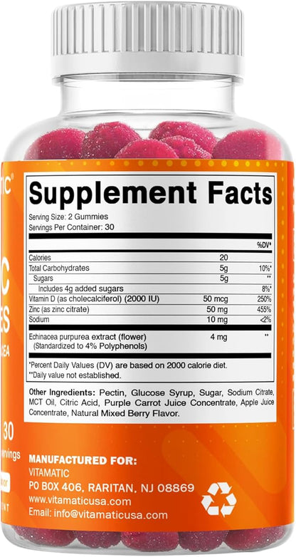 Vitamatic Zinc 50mg Gummies – 60 Vegan Gummies – Gluten-Free – 4 Pack