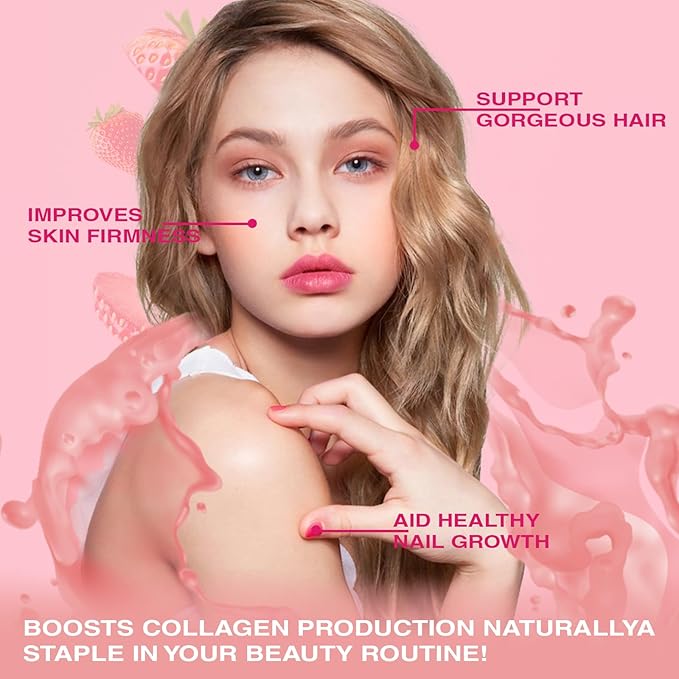 Collagen Gummies | Hair, Skin & Nails Gummies with Biotin Vitamin C, E, & Zinc | Strawberry Flavored | Collagen for Women | Strawberry Flavored | 60 Count