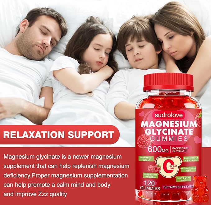 Magnesium Glycinate Gummies 600mg- Sugar Free Mg Potassium Supplement with Magnesium Glycinate, Vitamin D, B6 and CoQ10 for Calm Support & Sleep for Adults, 60 Days Supply ((Pack of 2), Raspberry)