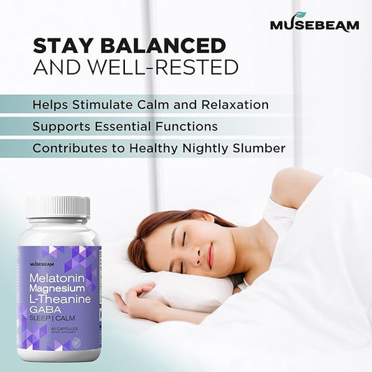 Magnesium Glycinate 275mg Melatonin 5mg L-Theanine 200mg GABA 100mg Capsules - Full Rest Nighttime Bedtime Support Supplement for Men Women - Vegan Sugar-Free Gluten-Free