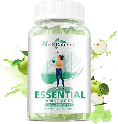 EAA Gummies Essential Amino Acids - All 9 Essential Aminos and All Branched-Chain Aminos (BCAAs) with Muscle Recovery, Energy Support Sugar Free Green Apple Flavor 30 Servings