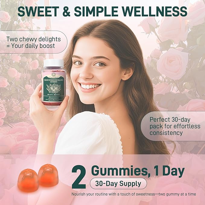 Premium Feminine Balance Gummies - for Women’s Health & Wellness - Immune Support - Vegan, Gluten-Free & Halal - Hawaiian Pineapple - 60 Gummies - 30 Servings (2)
