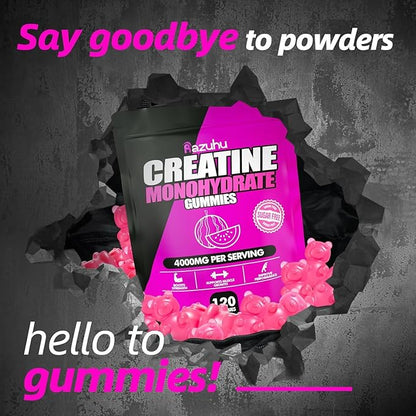 Creatine Monohydrate Gummies 4g per Serving, Creatine Gummies for Men & Women, Pre Workout, Energy, Strength, Muscle Support, Recovery, Sugar Free, Gluten-Free, Vegan, Non-GMO, 120 Count