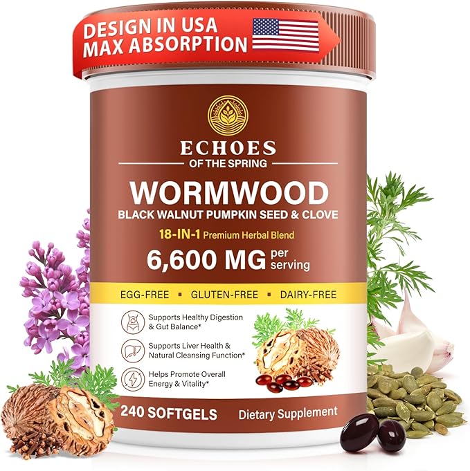Wormwood Black Walnut Clove Cleanse for Humans – 18-in-1 Herbal Gut Health & Digestive Support Formula, 6600mg per Serving, 240 Softgels 80 Day Supply, with Pumpkin Seed, Garlic & Oregano
