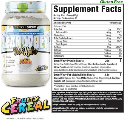 MuscleSport Lean Whey Revolution™ Protein Powder - Whey Protein Isolate - Low Calorie, Low Carb, Low Fat, Incredible Flavors - 25g protein per scoop (2lb, Fruity Cereal)