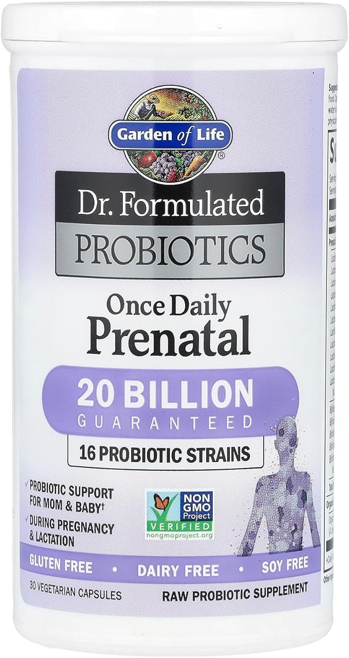 Garden of Life Dr. Formulated Probiotics Once Daily Prenatal - Acidophilus and Bifidobacteria Probiotic Support for Mom and Baby – Shelf Stable - Gluten, Dairy, and Soy-Free - 30 Vegetarian Capsules
