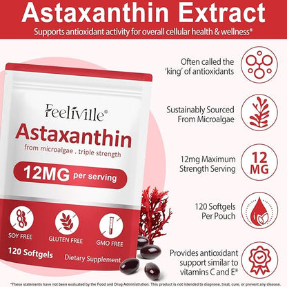 VOFANK Astaxanthin 12mg, Premium Astaxanthin Supplements with Antioxidant Activity, Supports Eye, Joint, Immune, Skin Health, Internal Circulation, Non-GMO & No Gluten 120 Softgels