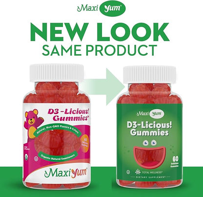Maxi Health Vitamin D Gummies – 1000 IU Vitamin D3 Gummies – Supports Immune System, Bone & Muscle Wellness – Vegan, Kosher, Cherry Flavor, 60 Count