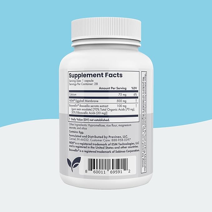 Joint Support Supplement with Natural Eggshell Membrane, Glucosamine Chondroitin, Collagen, Hyaluronic Acid, and Boswellia for Joint Health, Flexibility, and Mobility - 4-Week Supply