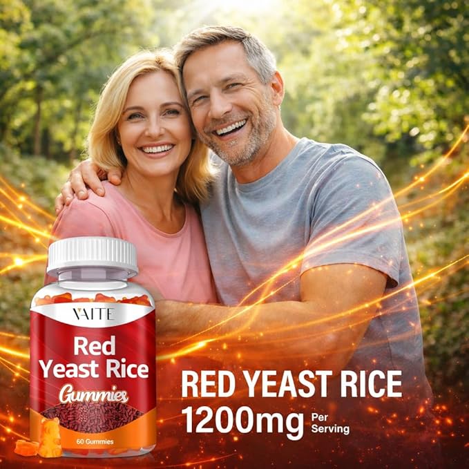 Red Yeast Rice with CoQ10 Gummies - 1200 mg RYR Synergy Plant-Based Supplement with Coenzyme Q10, Non-GMO, Citrinin-Free, No Artificial Additives, Supports Vitality, Endurance & Energy – 60 Gummies