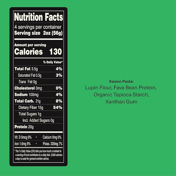 Kaizen Protein Pasta Variety Pack, 20g Protein, Low Carb (6g Net Carbs), Keto-Friendly, Gluten-Free, Plant-Based Lupini Noodles, High Fiber, 8 Ounce, Pack of 4