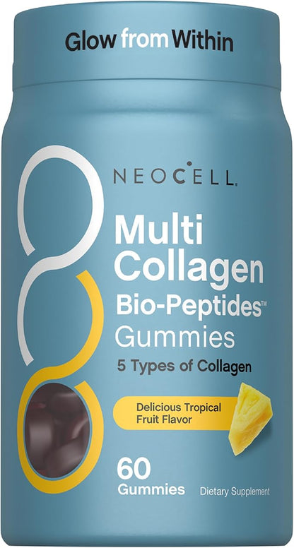 NeoCell Multi Collagen Bio-Peptides Gummies | 60 ct | Tropical Flavor | Type I, II, III, V, X | Advanced BioActive Formula
