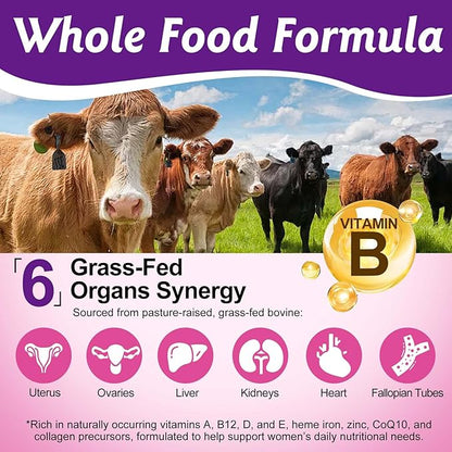 Hormone Balance for Women, Female-Optimized Beef Organ Superfood Supplement for Women, PMS Support Supplement, Grass Fed Beef Liver Capsules, Balance Hormones, Energy, Menstrual, PMDD,Skin Care