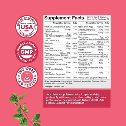 Female Fertility Supplement with Prenatal Multivitamins - Fertility Support with Prenatal Choline Inositol Folate Chasteberry and CoQ10 Fertility Blend for Women to Promote Conception - 120 Count