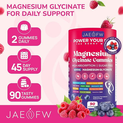 Magnesium Glycinate Gummies 1000mg – x2 High Absorption Magnesium Gummies for Women, Men & Kids – Sugar Free Vegan Supplement with CoQ10