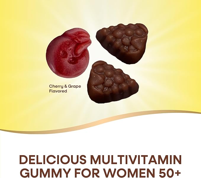 Nature's Way Alive! Women's 50+ Premium Gummy Multivitamin Supplement, Supports Heart, Brain & Bones*,B-Vitamins,Vegetarian,Grape&Cherry Flavored Gummy Vitamins,75 Gummies Packaging Vary,(Pack of 2)