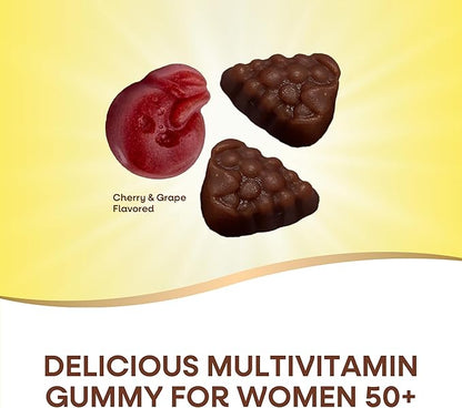 Nature's Way Alive! Women's 50+ Premium Gummy Multivitamin Supplement, Supports Heart, Brain & Bones*,B-Vitamins,Vegetarian,Grape&Cherry Flavored Gummy Vitamins,75 Gummies Packaging Vary,(Pack of 2)