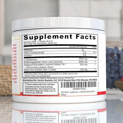 Doctor Danielle Leaky Gut Support Powder | L-Glutamine Gut Lining Formula | Gut Assist by Dr. Danielles, Berry