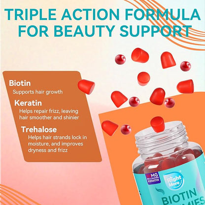 Biotin Gummies 5000mcg, Hair Skin & Nails Vitamins for Women& Men, Non-GMO, Gluten-Free, Vegetarian Chewable B7 Supplement for Hair Growth, Soluble Keratin 50 Mg Per Seving,60 Gummies