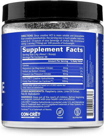 NAKED Lean Creatine HCl Powder - Raspberry Lime, Vegan, Non-GMO, Gluten-Free, No Fillers, Supports Muscle Growth & Strength - 68 Servings