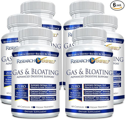 Research Verified Gas and Bloating - Relax Intestinal Muscles, Eliminate Gas Buildup - Artichoke Powder, Ginger, Peppermint Leaf Powder - 360 Capsules - Vegan