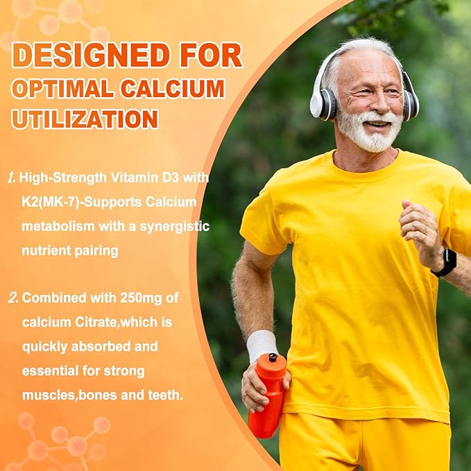 Vitamin D3 + K2 Gummies 2000 IU with Calcium + K2 (MK-7), Magnesium Citrate, Vitamin C, Zinc & Boron – Bone, Heart & Immune Support – Vegan, Non-GMO, Gelatin-Free, Sugar-Free Supplement, 120 Gummies