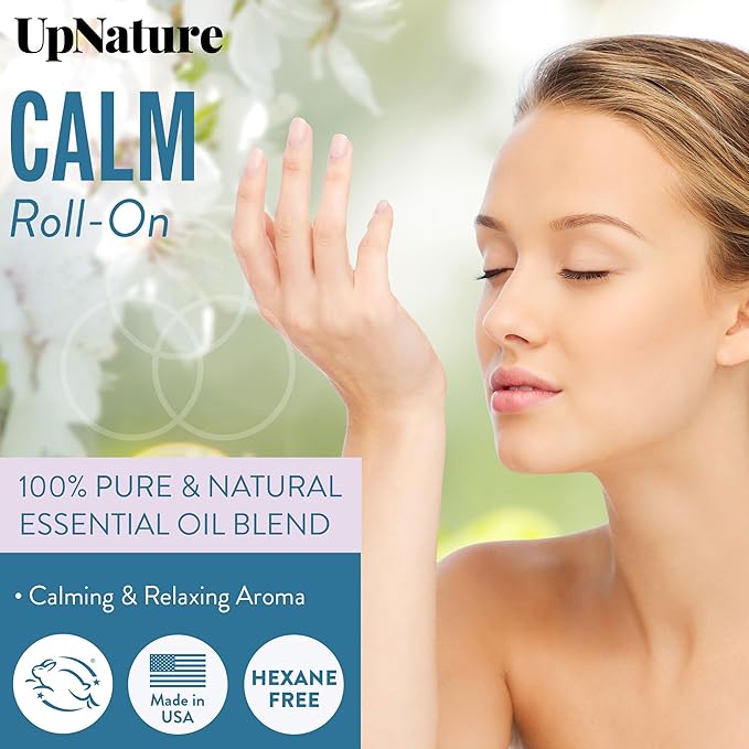 UpNature Calm Essential Oil Roll On - 100% Natural Aromatherapy Blend for Relaxation Relief - Self Care Gifts for Women Easter Basket Stuffers for Teens