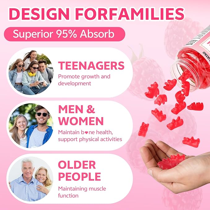 Calcium Citrate Gummies 1200mg for Adults & Kids, Chewable Calcium Citrate for Bone, Muscle & Immune Support, Bioavailable Calcium Supplements for Women & Men, Raspberry Flavor, 120 Count