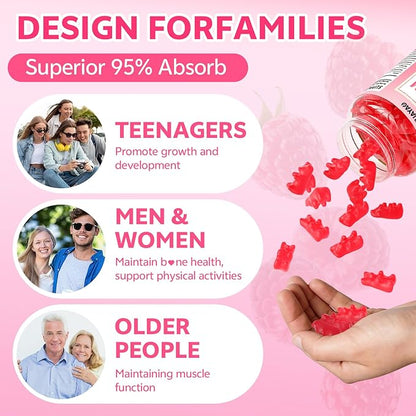 Calcium Citrate Gummies 1200mg for Adults & Kids, Chewable Calcium Citrate for Bone, Muscle & Immune Support, Bioavailable Calcium Supplements for Women & Men, Raspberry Flavor, 120 Count