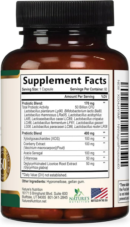 Probiotics 50 Billion CFU per Serving - 10 Strains & Prebiotics - Supports Women's pH Balance, Digestive, UT & Feminine Health - SVag Women Health Supplements - Shelf Stable Bottled USA - 60 Capsules