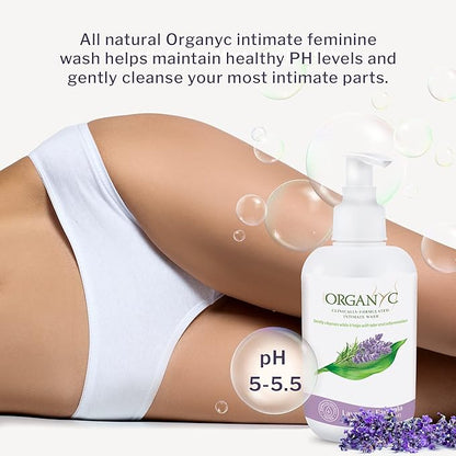Organyc Feminine Intimate Wash for Sensitive Skin, 250 ml, pH-Balanced Cleanser with Organic Lavender & Botanical Extracts