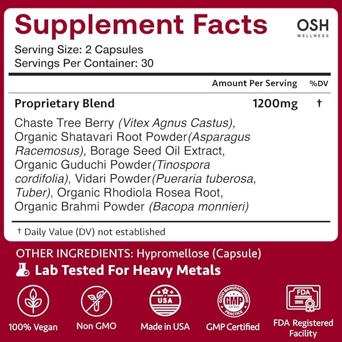 Osh Cycle Care – Natural Period Pain & Cramp Relief for Women | Hormonal Acne Support, Bloating & Mood Balance | Ayurvedic Supplement with Chasteberry, Shatavari & Borage Oil | 60 Capsules