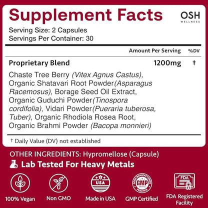 Osh Cycle Care – Natural Period Pain & Cramp Relief for Women | Hormonal Acne Support, Bloating & Mood Balance | Ayurvedic Supplement with Chasteberry, Shatavari & Borage Oil | 60 Capsules