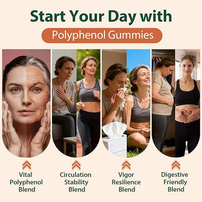 Polyphenol Gummies, Plant-Based Formula with Resveratrol, Elderberry, Grape, Turmeric,Green Tea, Cranberry Extract, Vitamins & Minerals, Superfood Blend, Mixed Berry Flavor, 120 Gummies