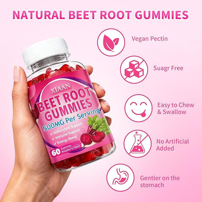 Beet Root Gummies for Women & Men, Beetroot Supplement Beet Chews with Vitamins Grape Seed for Antioxidant Supoort & Immune Health, Sugar-Free/Vegan/Organic,Raspberry Flavor 120 Count
