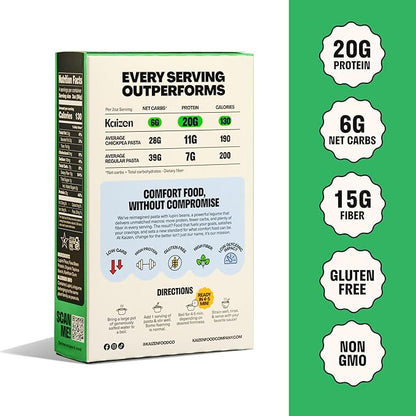 Kaizen Fusilli Protein Pasta, 20g Protein, Low Carb (6g Net Carbs), Keto-Friendly, Gluten-Free, Plant-Based Lupini Noodles, High Fiber, 8 Ounce, Pack of 3