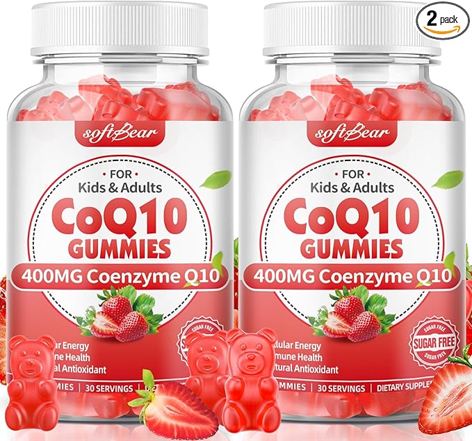 softbear CoQ10 Gummies 400mg Coenzyme Q10 Supplement for Adults, High Absorption coq10 Plus Omega-3, Magnesium, Vitamin B3 & Zinc for Cellular Energy & Antioxidant, Strawberry Flavor 120 Count