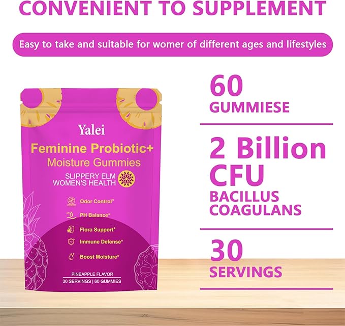 Slippery Kitty Gummies | her Juicy Feminine probiotics Gummies | Support pH Balance & Digestive Health, Slippery Elm for Women | 60 Count | Pineapple Flavor