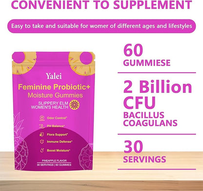 Slippery Kitty Gummies | her Juicy Feminine probiotics Gummies | Support pH Balance & Digestive Health, Slippery Elm for Women | 60 Count | Pineapple Flavor