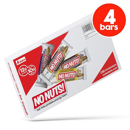 No Nuts! Protein Bar Variety Pack 4 Count Sampler | Nut-Free & School-Safe | Chocolate Chip, Caramel Mocha, Cinnamon Roll & Blueberry Vanilla | Dairy-Free, Vegan, Non-GMO, Organic, Kosher