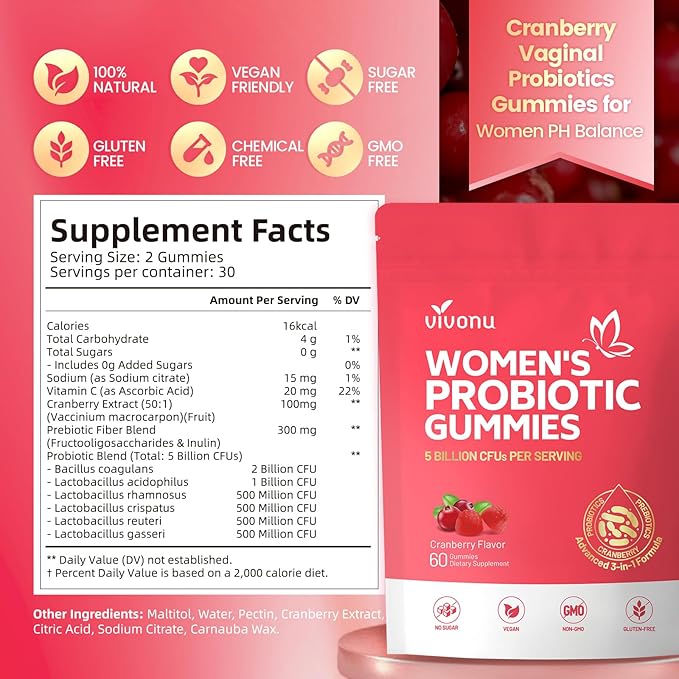VivoNu Viginal Probiotics for Women, Women Probiotic Gummies (180pcs/3bag)