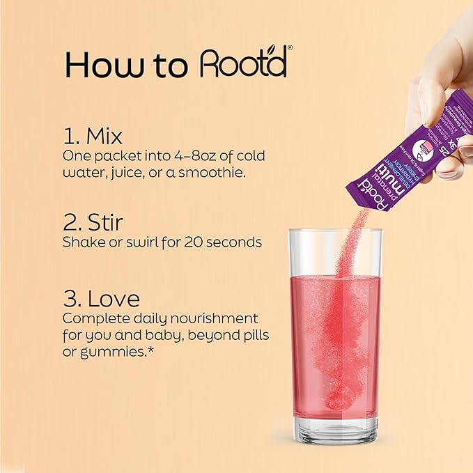 Root'd Prenatal Multivitamin Powder - 25 Vitamins & Minerals with 3x Electrolytes, Folate, Iron, D3 for Mom & Baby, 7 Superfood & Probiotics, Sugar-Free Vitamins & Hydration | 30 Vitamin Drink Packets