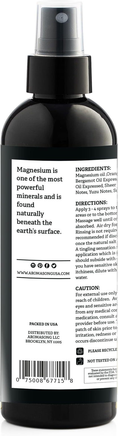 Aromasong Magnesium Spray Grapefruit- Extra Strength (23mg in Each Spritz) 8 Oz - Natural and Pure Magnesium Oil Spray - Made in The USA - for Leg Discomfort and Promotes a Calm Sleep