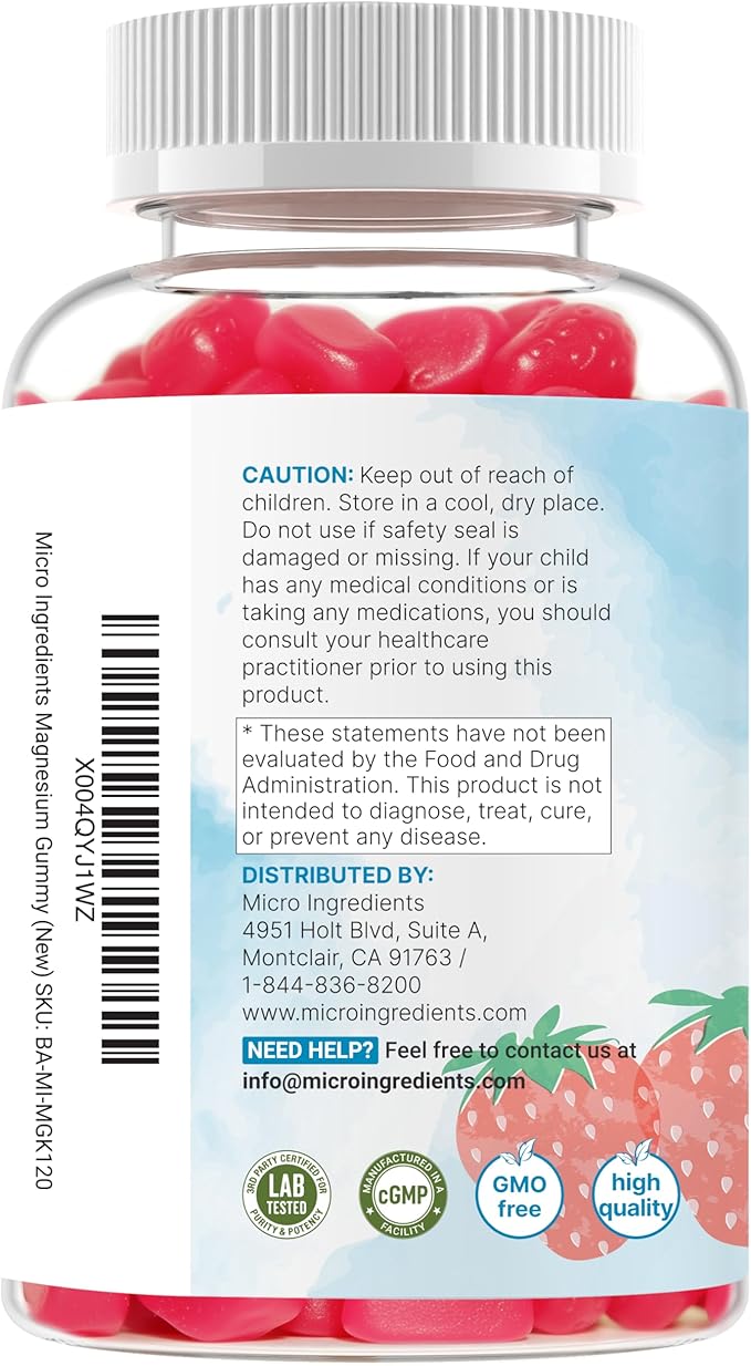 Kids Magnesium Gummies for Age 2+, 120 Count | Sugar Free Strawberry Flavor | Calm Magnesium Citrate Gummies for Sleep, Relaxation, Muscle, Bones, & Mood Support* | Non-GMO, Gluten Free