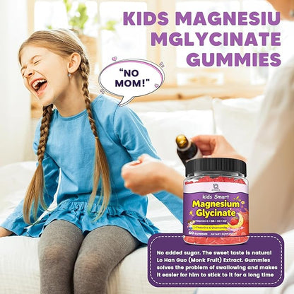 Magnesium Gummies for Kids & Adults - 400/200mg Magnesium Glycinate with L-Theanine, Chamomile, D3 & K2, Kids Sleep Gummies Melatonin Free, for Zzz & Relax, Cognition - Sugar Free, 60 C