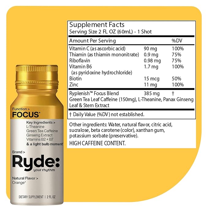 Ryde: Discovery Pack | Energize, Focus & Relax Shots | Green Tea Caffeine, Taurine, Ginseng, B Vitamins, L-Theanine, Lemon Balm, Chamomile | 0 Calories, 0 Sugar | Variety Pack – Try Them All (24 Pack)